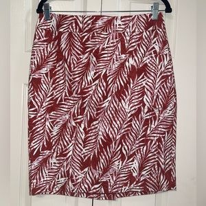 Ann Taylor Factory Palm Print Pencil Skirt Terracotta Burnt Orange Pink White